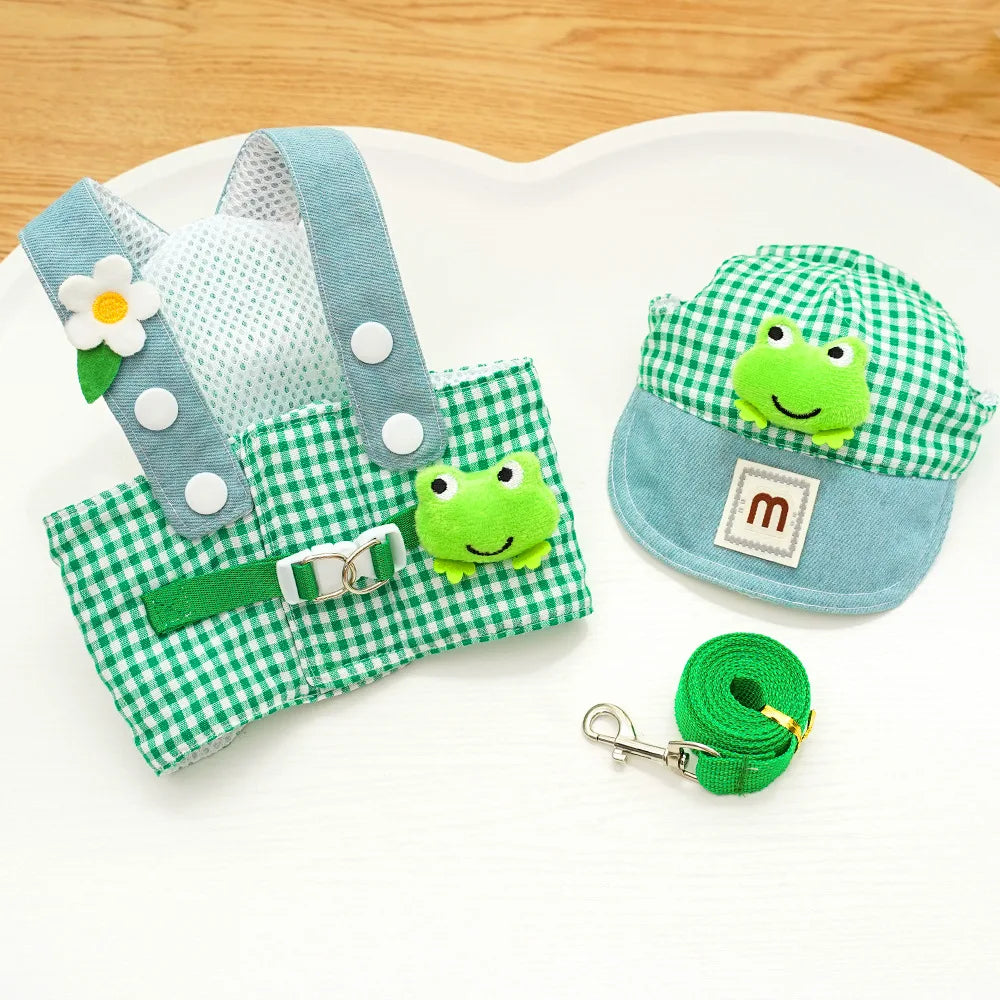 Cute Duck & Frog Pet Harness Set – 3-Piece Breathable Leash for Cats & Puppies